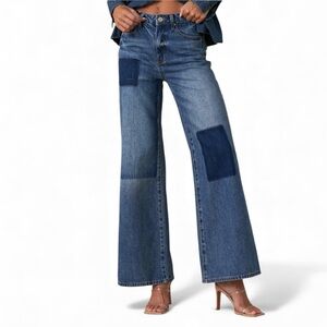 Insane Gene Women’s  11/29 Patchwork Wide Leg Jeans High Rise Relaxed Fit NWT